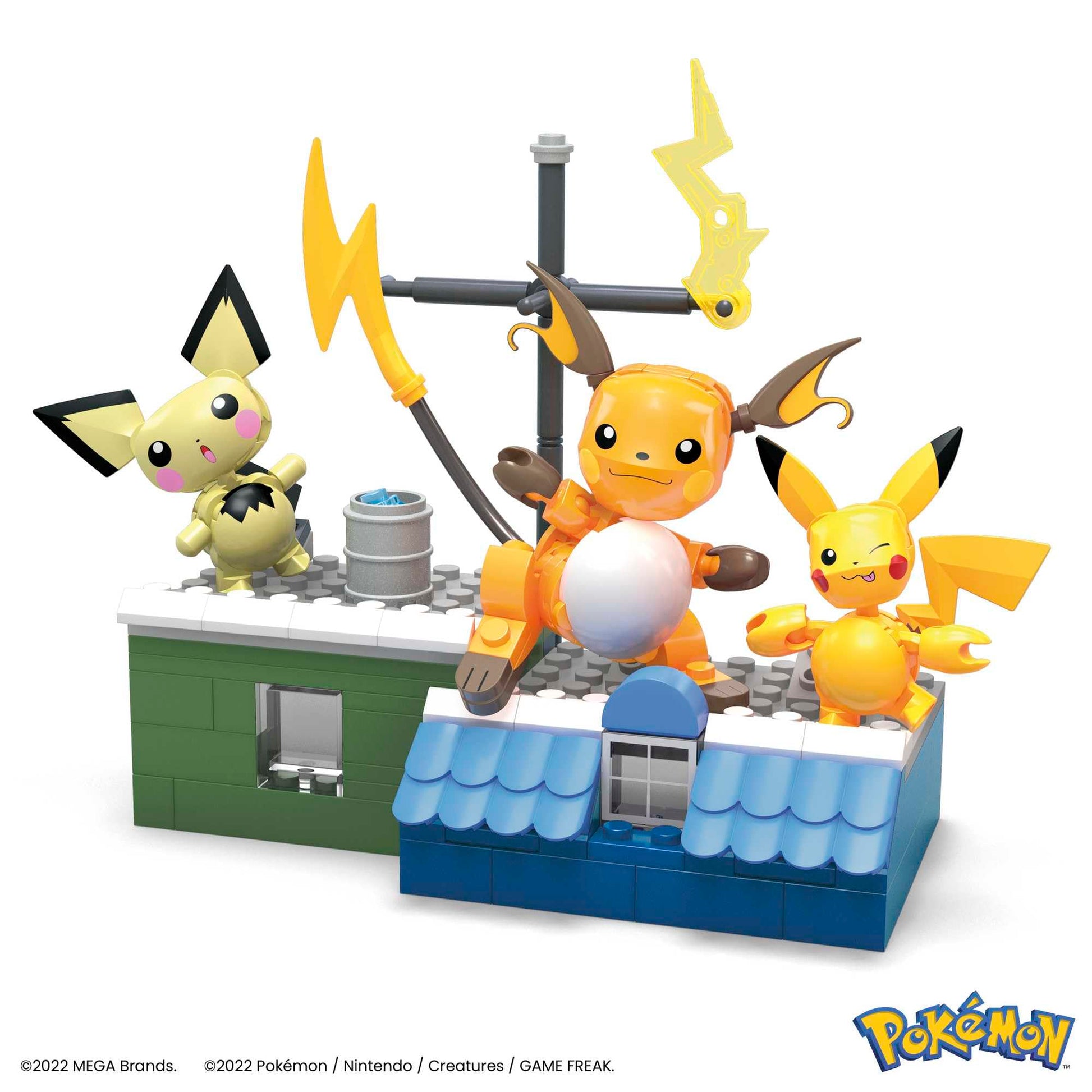 MEGA Pokémon building toys featuring Pikachu evolution set with 3 poseable figures and 159 pieces for kids.