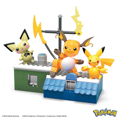 MEGA Pokémon building toys featuring Pikachu evolution set with 3 poseable figures and 159 pieces for kids.