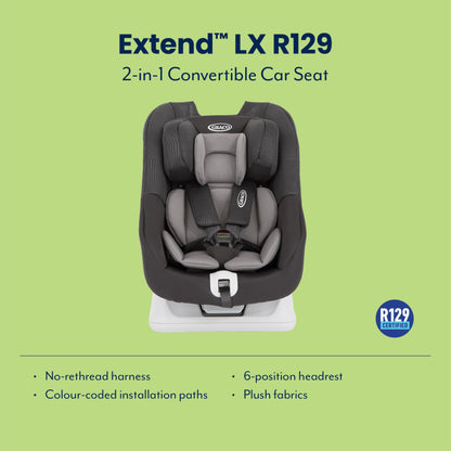 Graco Extend LX R129 Convertible Car Seat, Rearward Facing for Longer from Birth to Approx. 4 Years (40-105cm). Forward Facing from 15 Months to Approx. 4 Years (76-105cm), Midnight Fashion