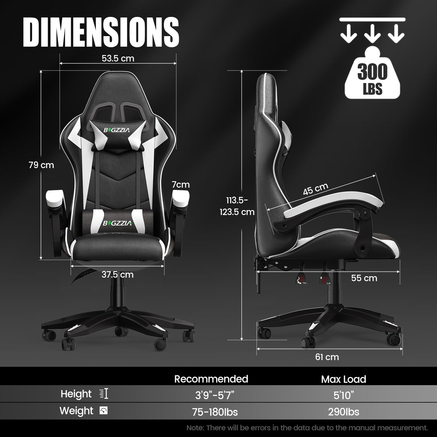bigzzia white ergonomic gaming and office desk chair with swivel, cushioned seat, reclining back support, heavy-duty design