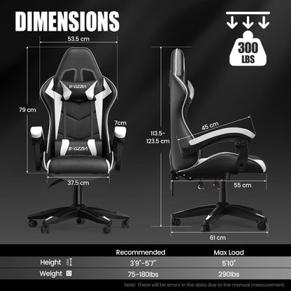 bigzzia white ergonomic gaming and office desk chair with swivel, cushioned seat, reclining back support, heavy-duty design