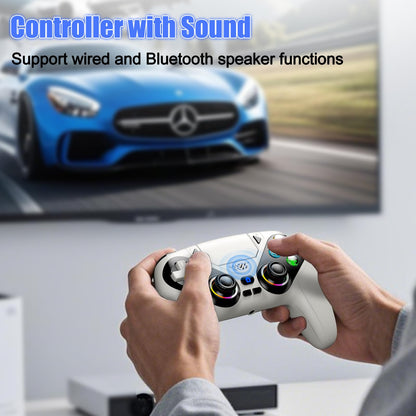 Gamrombo RGB Wireless Controller for PS5/Pro/Slim & PCs, Bluetooth Gamepad with Back Buttons, Touchpad, Macro, Turbo, Dual Vibration, 6-Axis Sensor, Speaker, 3.5mm Audio Jack, White
