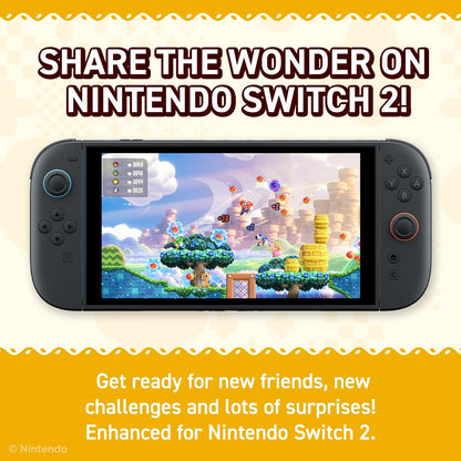 Nintendo Switch 2 edition of Super Mario Bros. Wonder game box featuring colorful Mario and vibrant game artwork.