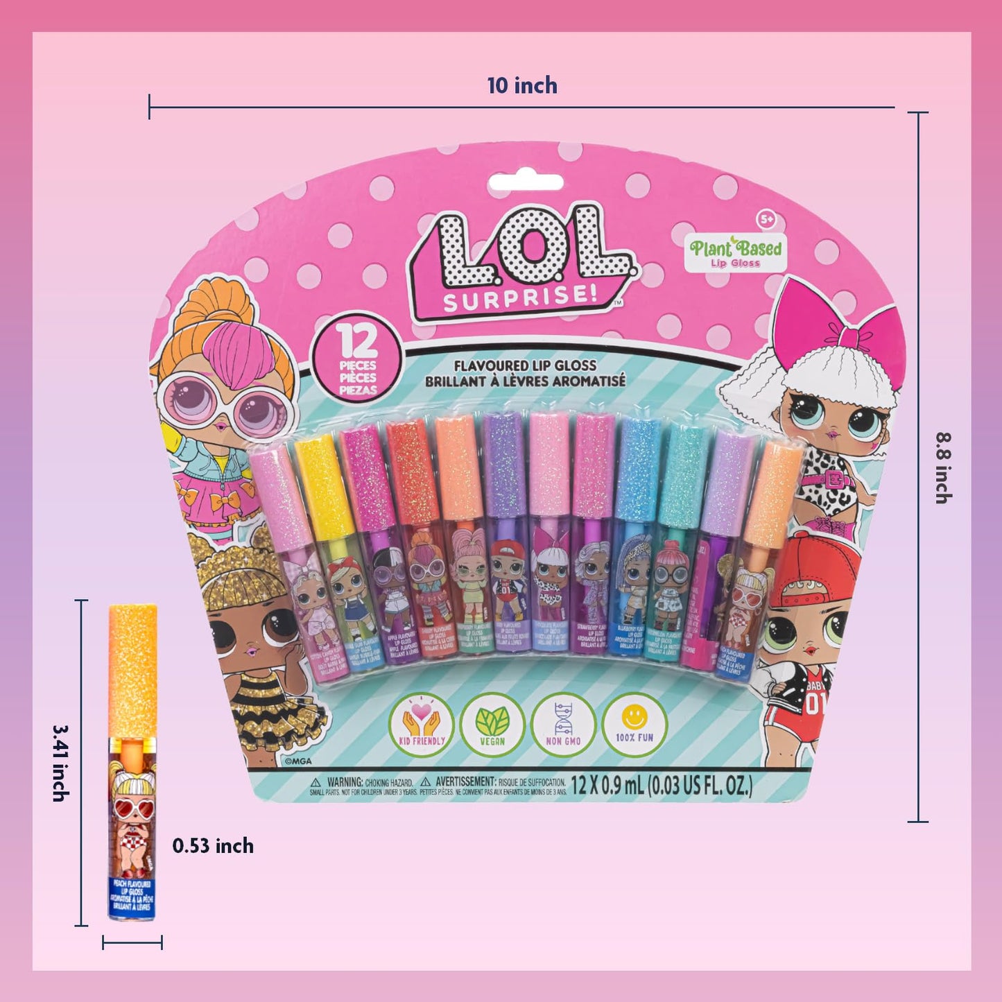 L.O.L Surprise 12-piece plant-based lip gloss set for girls, ideal for parties and sleepovers by Townley Girl.