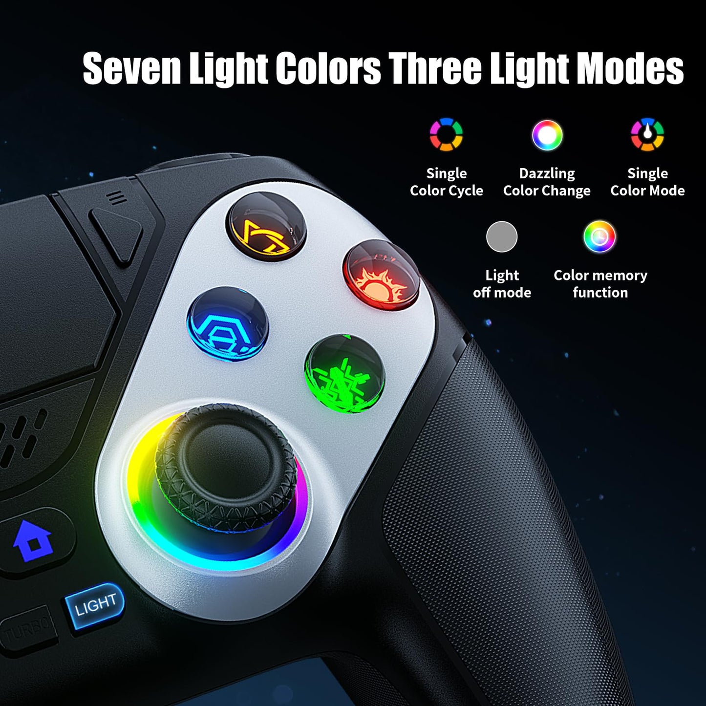 Dinosoo RGB wireless PS5 controller with back paddles, 6-axis motion, turbo, dual vibration, 3.5mm audio jack for slim console and PC