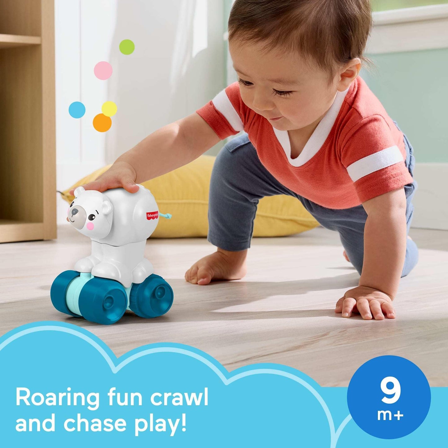 Fisher-Price Baby Toy Crawl-After Polar Bear, Animal-Themed Activity Vehicle with Sensory Details for Infants Ages 9+ Months, JDL63