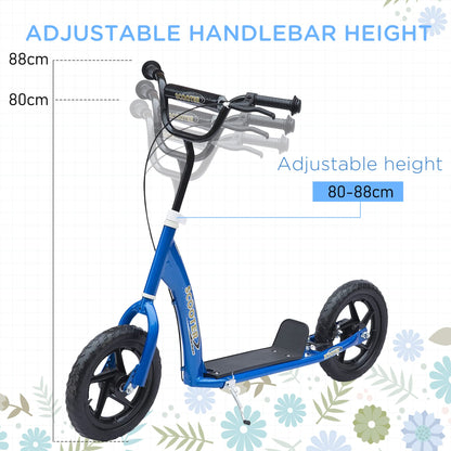 HOMCOM Kids Scooter, Toddler Kick Scooter with Adjustable Handlebar, 12" EVA Tyres, Rear Brake, for Age 5-12 Years, Blue
