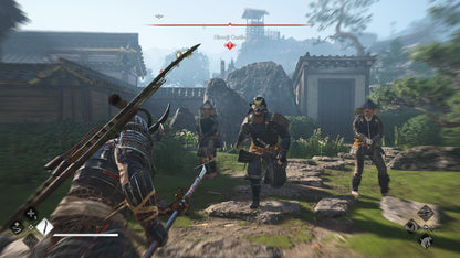 Assassin's Creed Shadows Nintendo Switch 2 game cartridge with cover art featuring a stealthy assassin character.