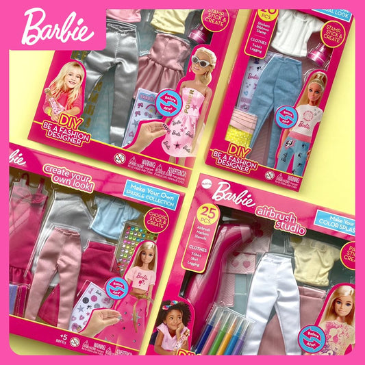 Barbie DIY Airbrush Studio – 25-Piece Color Splash Fashion Kit | Design Barbie Clothes for Dolls with Airbrush, Markers, Stencils, and Outfits | Creative Toy for Girls Ages 5+