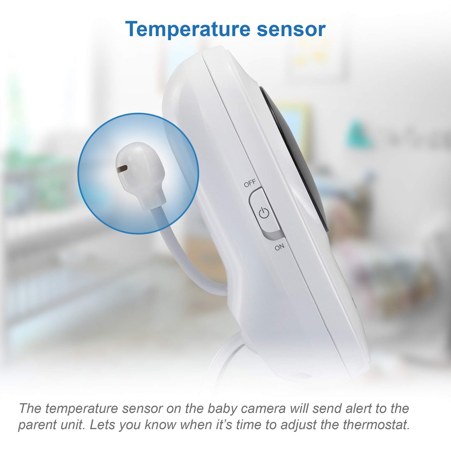 VTech LM808-1W baby monitor with camera, 5-inch screen, night vision, two-way audio, temperature sensor, and lullabies.