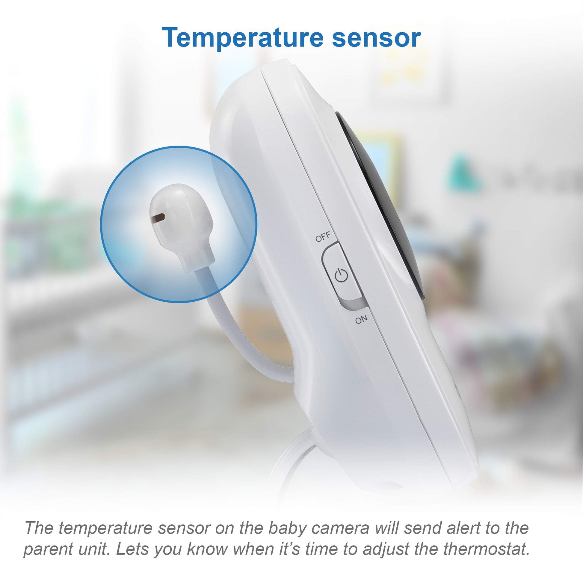 VTech LM808-1W baby monitor with camera, 5-inch screen, night vision, two-way audio, temperature sensor, and lullabies.
