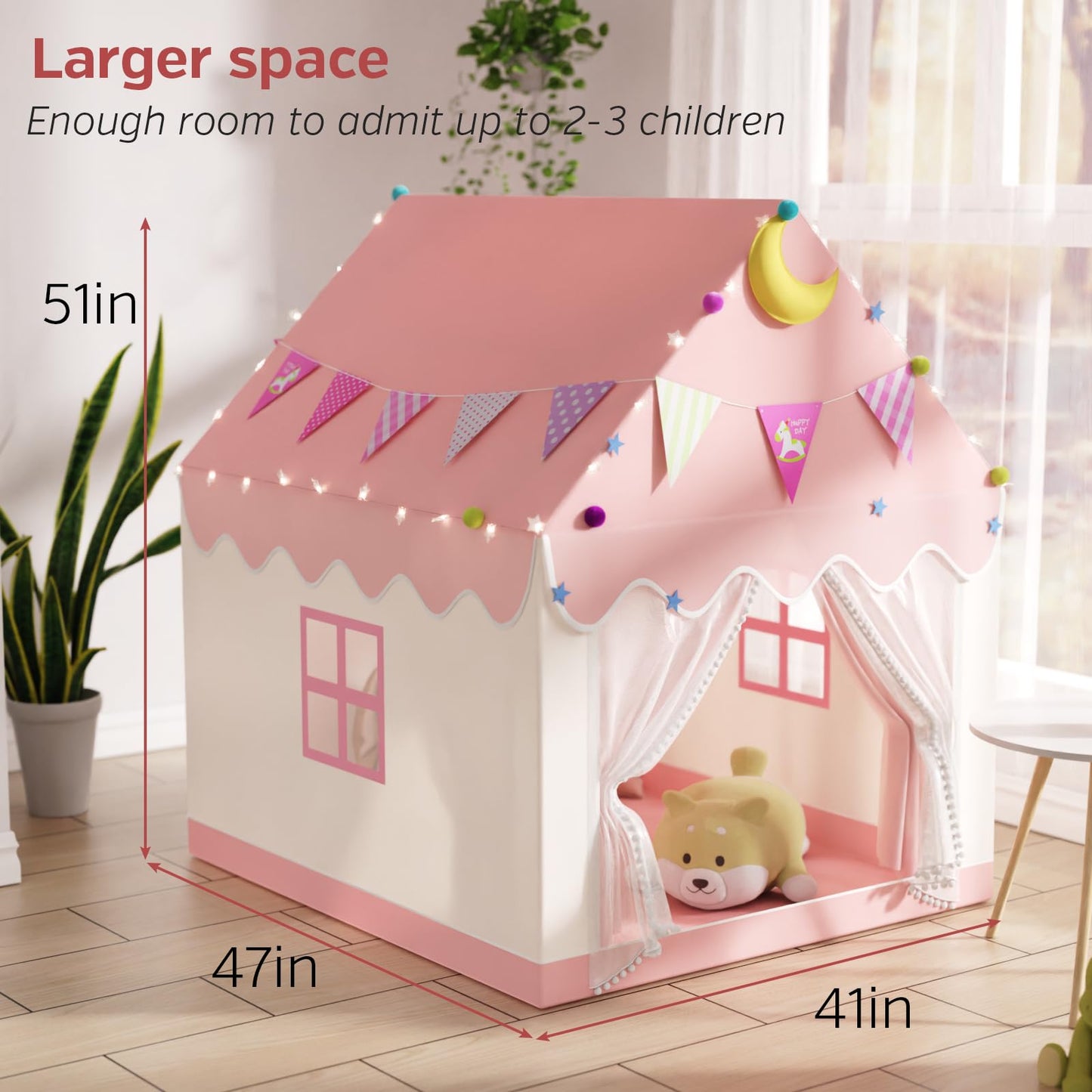 Kids Tent - 2 In 1 Kids Play Tent Children's Playhouse Indoor with Star Lights,Large Play Tent for House Outdoor Playground Children's Birthday Present