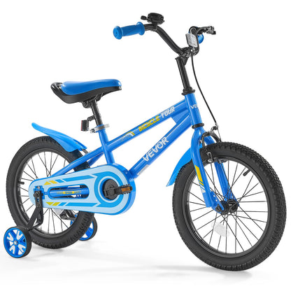 VEVOR Kids Bike, 40.64 cm BMX Style Children Bicycle, Rider Height 100 cm - 130 cm, Training Wheels Included, Sturdy and Easy to Assemble, Toddler Bike for Boys & Girls Learning to Ride, Blue
