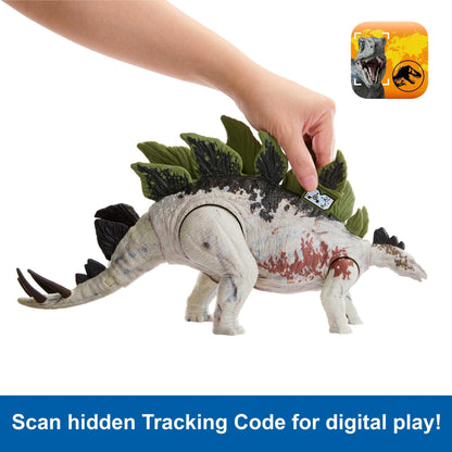 Jurassic World Dominion Dinosaur Figure Gigantic Trackers Stegosaurus with Attack Motion & Tracking Gear, Toy Gift with Physical & Digital Play, HLP24