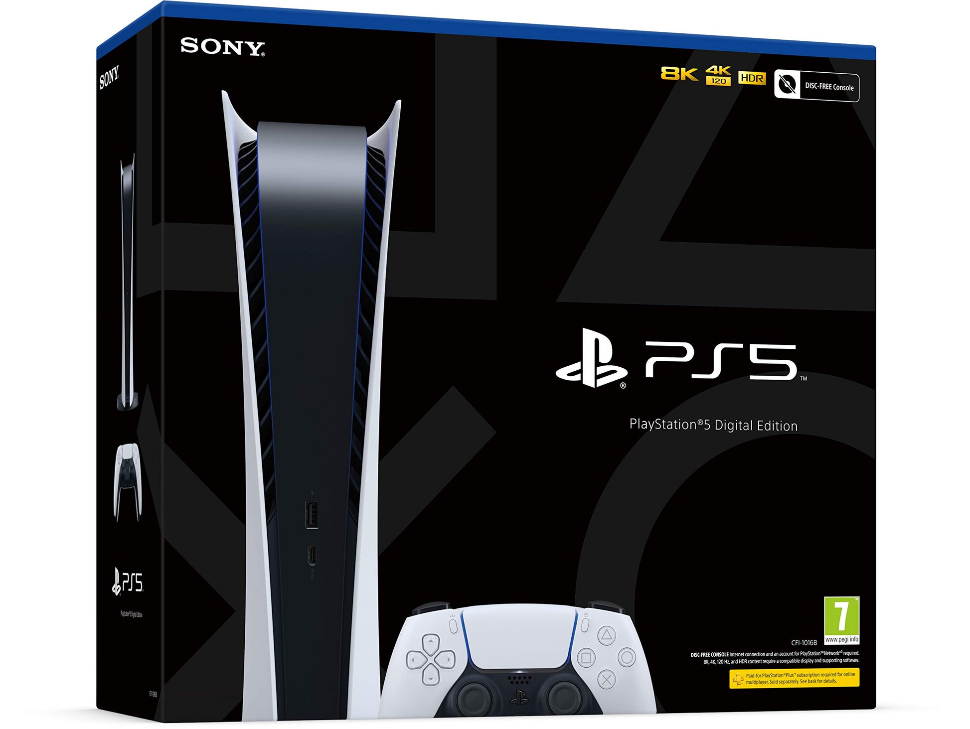 PlayStation 5 Digital Console with sleek black design and disc-free gaming setup, featuring modern, minimalist appearance.