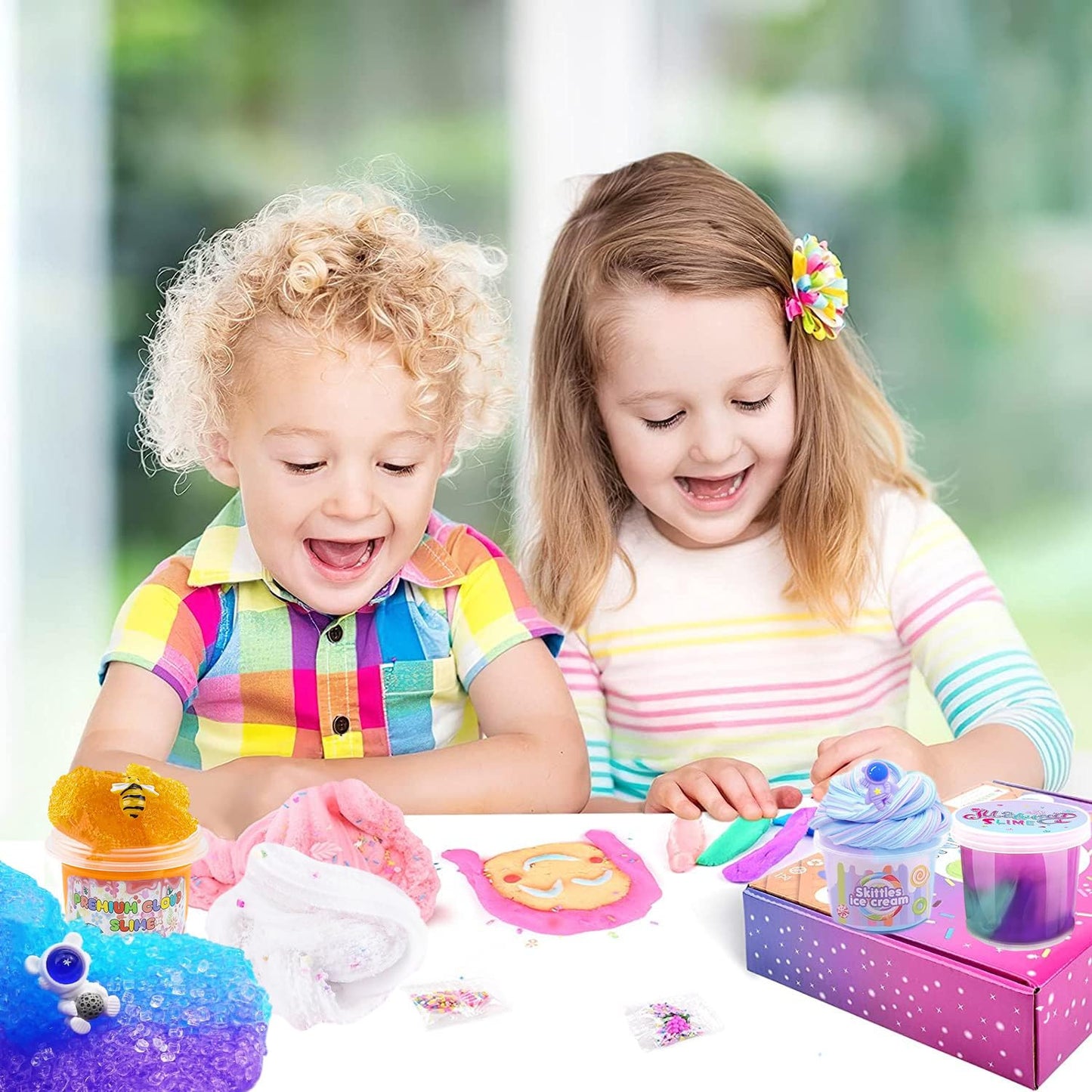 Set of 12 crunchy slime toys by Vomkela, featuring non-sticky, soft clear slime for kids' stress relief and DIY slime activities.
