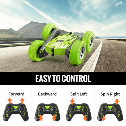 SGILE RC Stunt Car, Remote Control Car Toys with 2 Sided 360 Rotation, Direct Charge RC with Flips, Radio Controlled Cars for Boys Girls Kids Age 6+, Toy Gifts for Birthday Christmas, Green