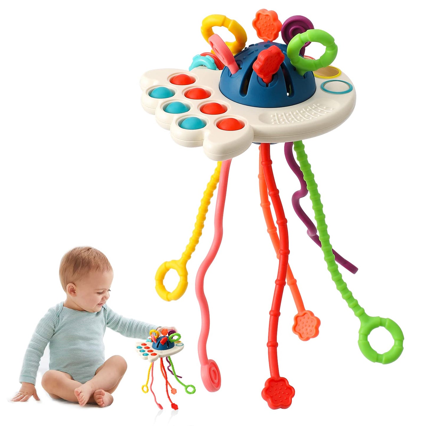 Tbotfip Montessori Toys, Silicone Pull String Activity Toy, Sensory Toys for Toddlers, Travel Toys for Babies, Early Development Baby Toys Fine Motor Skills Toys for 18+ Months