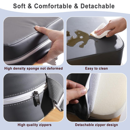 TOTIDYH Toddler Booster Seat for Dining Chair, 10cm PU Washable Baby Booster Seat for Dining Table, Portable Travel Table Booster Cushion for Toddler with 2 Adjustable Straps(Grey)