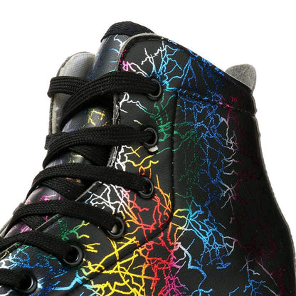 KALINU unisex roller skates with black lightning pattern, double row wheels, high-top design for beginners, size 42.