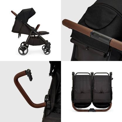 Ickle Bubba Venus Double Stroller – Twin Pushchair from Birth to 15kg per Seat, Independent Recline Seats, Footrest, Rain Cover, Compact Fold, Swivel Wheels & Suspension (Black)