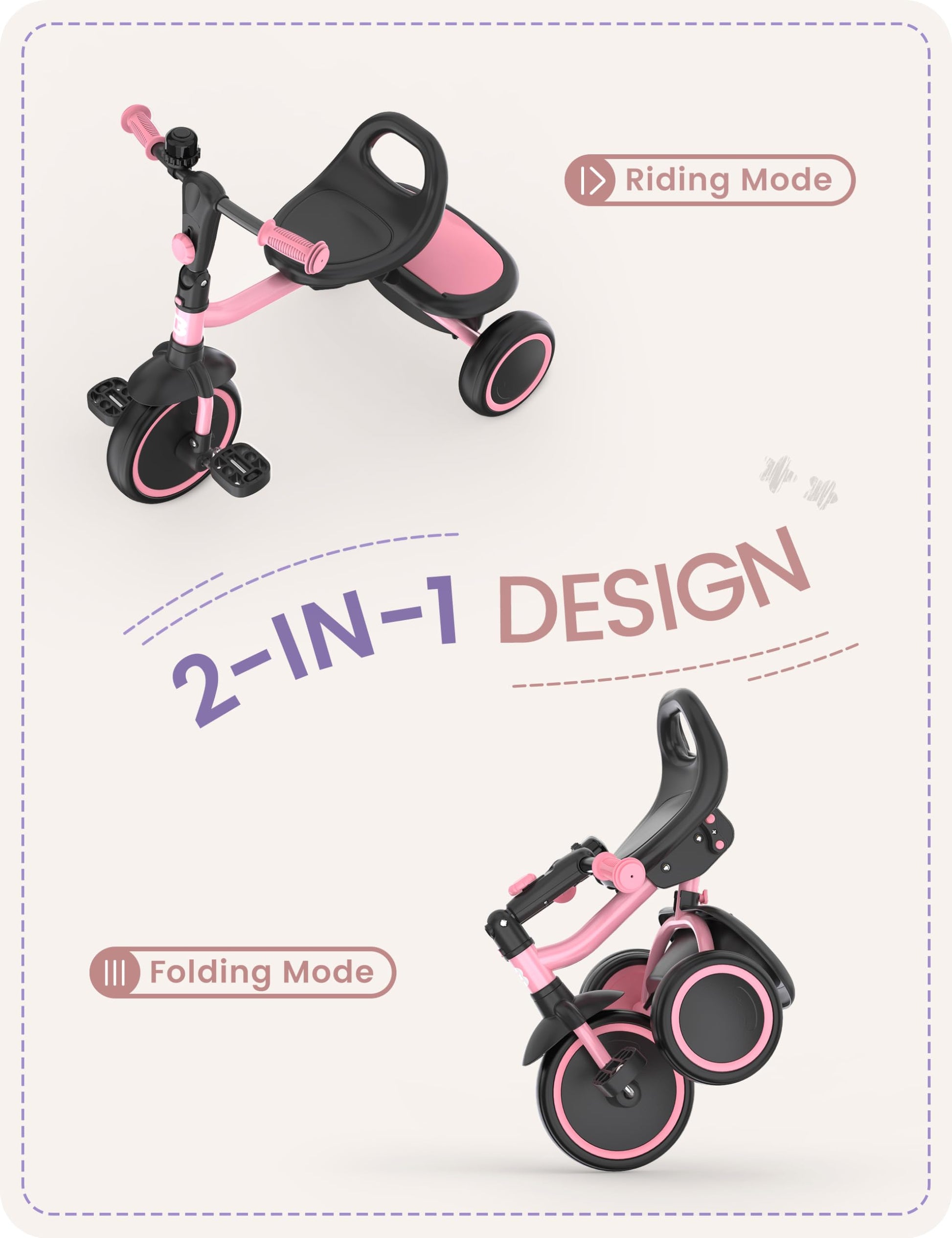 Pink besrey kids tricycle for toddlers aged 18 months to 5 years, with a sturdy frame and three wheels for young children.