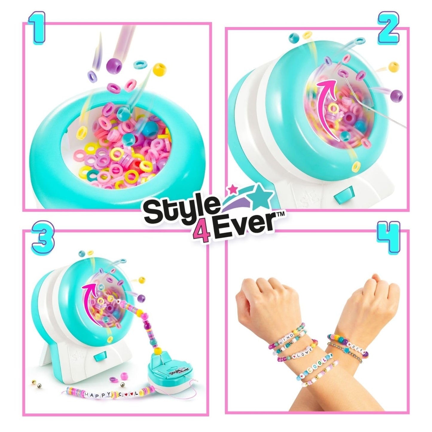 Style 4 Ever Magic Spinner Bracelets – DIY Friendship Bracelet Maker Kit (600+ Beads & Charms, Bead Spinner Tool) – Easy Craft Gift for Kids 6+ - Create Colourful Bracelets in Under 2 Minutes