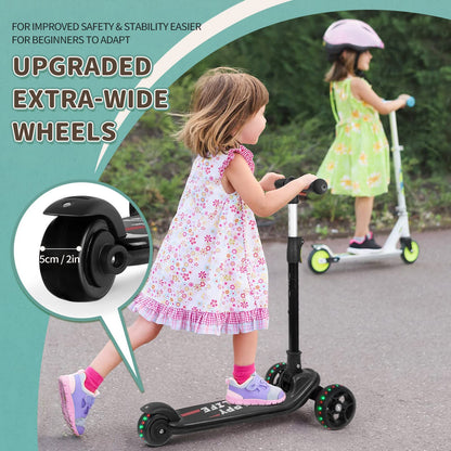 besrey kids scooter with big wheels, flashing LED lights, adjustable height, three-wheel design, suitable for boys and girls ages 3-10