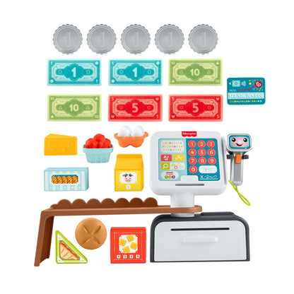 Fisher-Price Toddler Learning Toy Laugh & Learn Count & Shop Cash Register Play Store with 20 Pieces for Ages 2+ Years, Multilanguage Version, JGW97