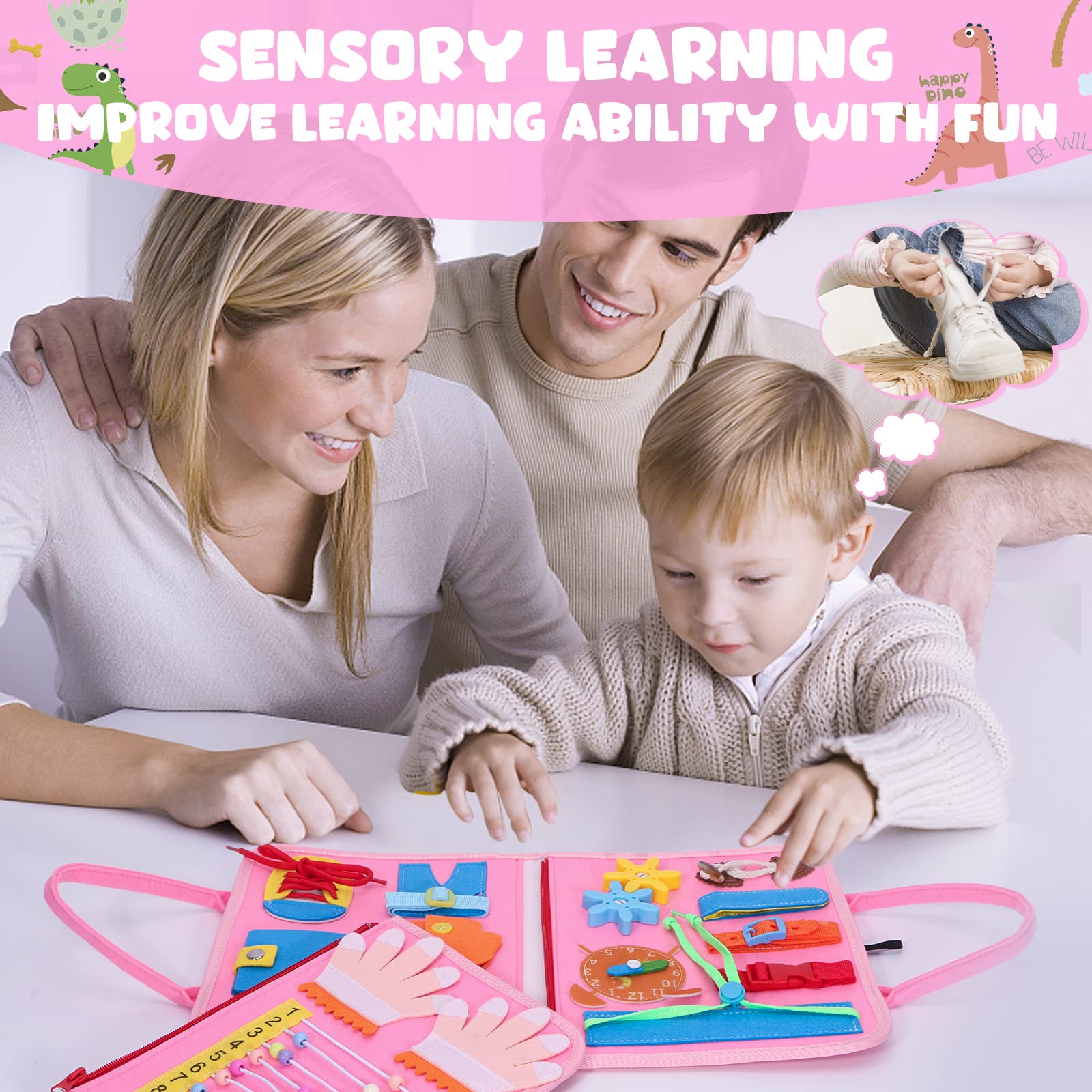TuDou Montessori busy board for toddlers with sensory activities, fine motor skills, travel toy, suitable for ages 1-5 and autism.