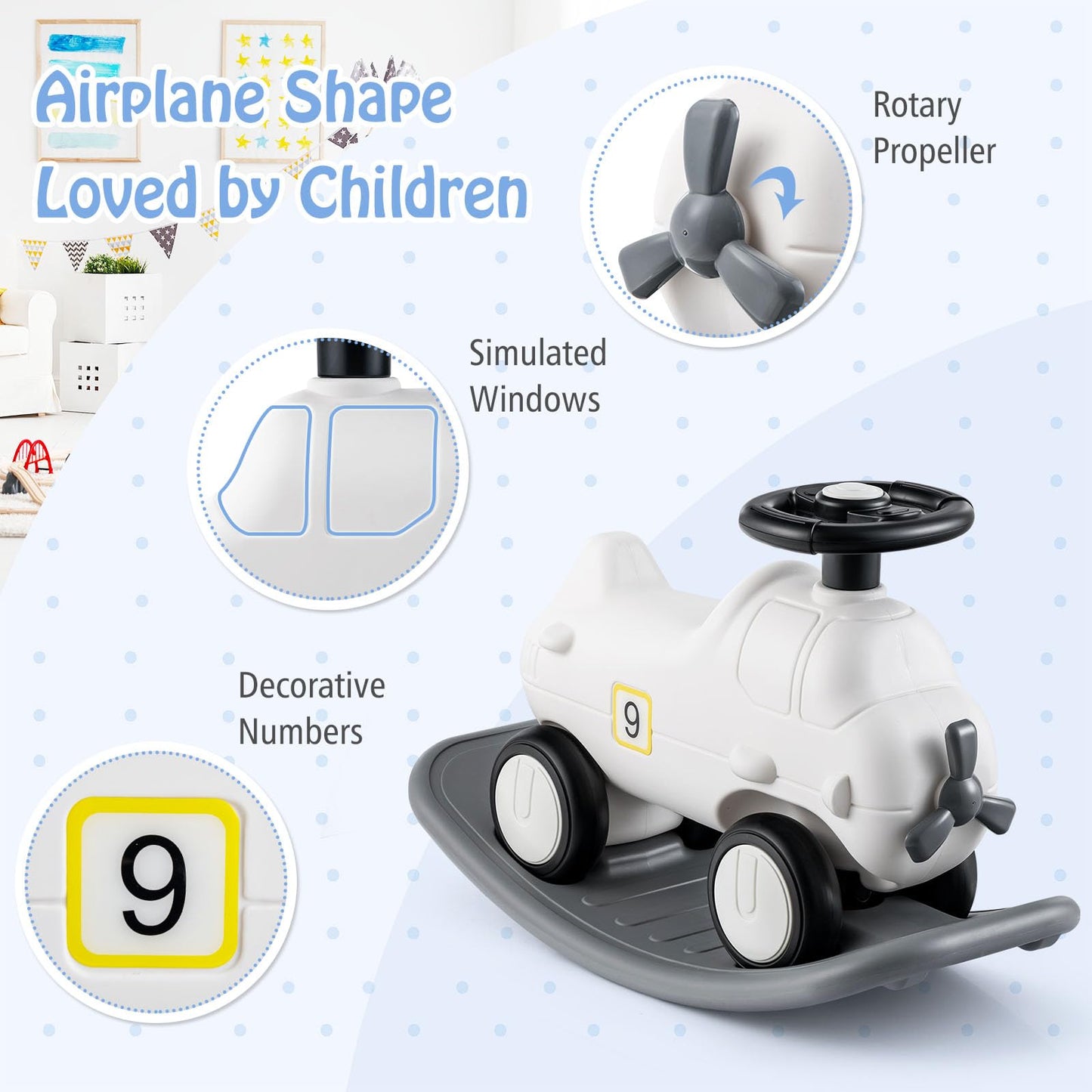 GYMAX Kids Rocking Horse, 3 in 1 Toddler Ride On Car with Detachable Balance Board, Foot to Floor Sliding Car Indoor Rocking Toy for 18-72 Months Boys Girls (White + Grey)