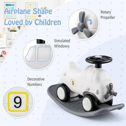 GYMAX Kids Rocking Horse, 3 in 1 Toddler Ride On Car with Detachable Balance Board, Foot to Floor Sliding Car Indoor Rocking Toy for 18-72 Months Boys Girls (White + Grey)