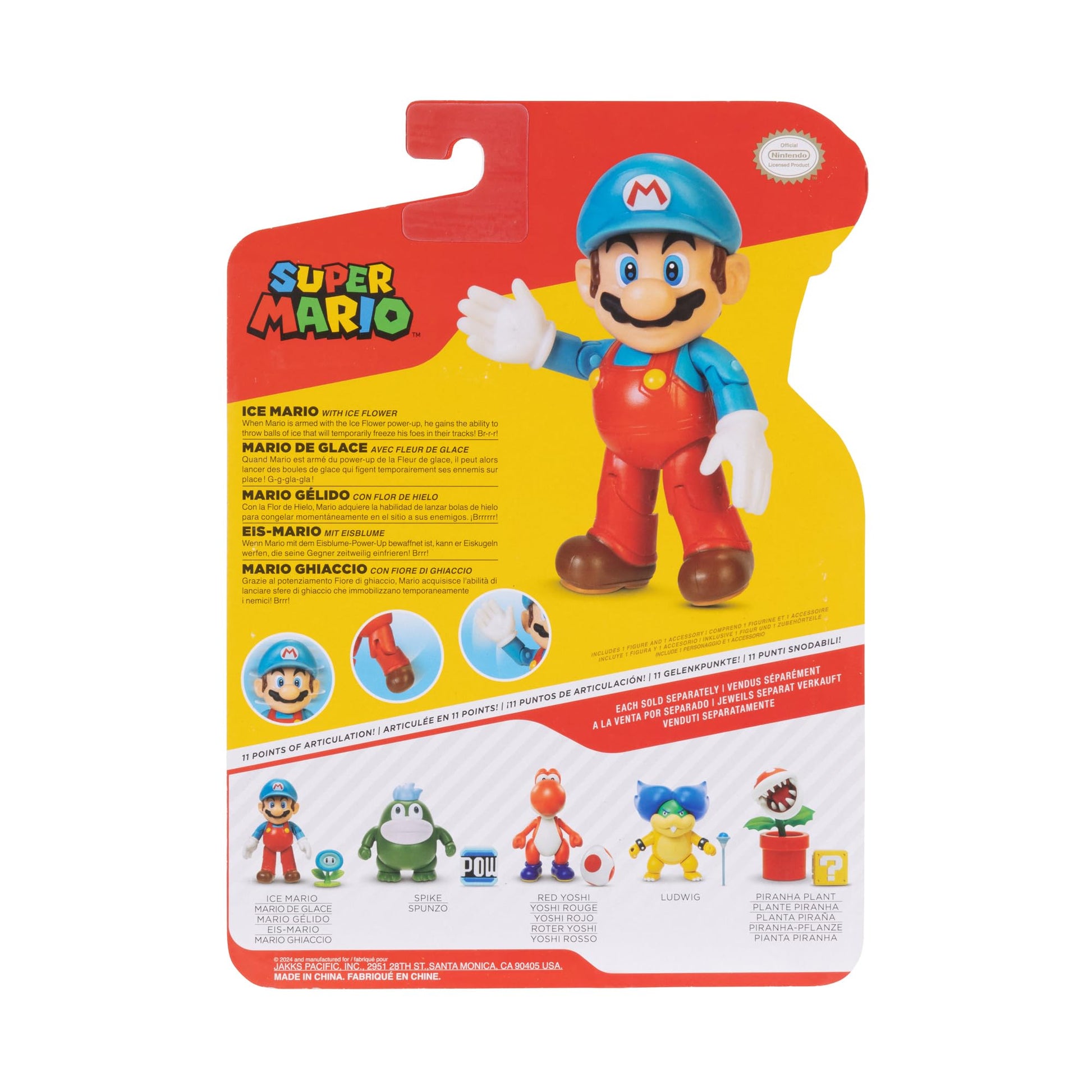 Super Mario Ice Mario action figure with flower accessory from JAKKS Pacific World of Nintendo, 4-inch collectible toy