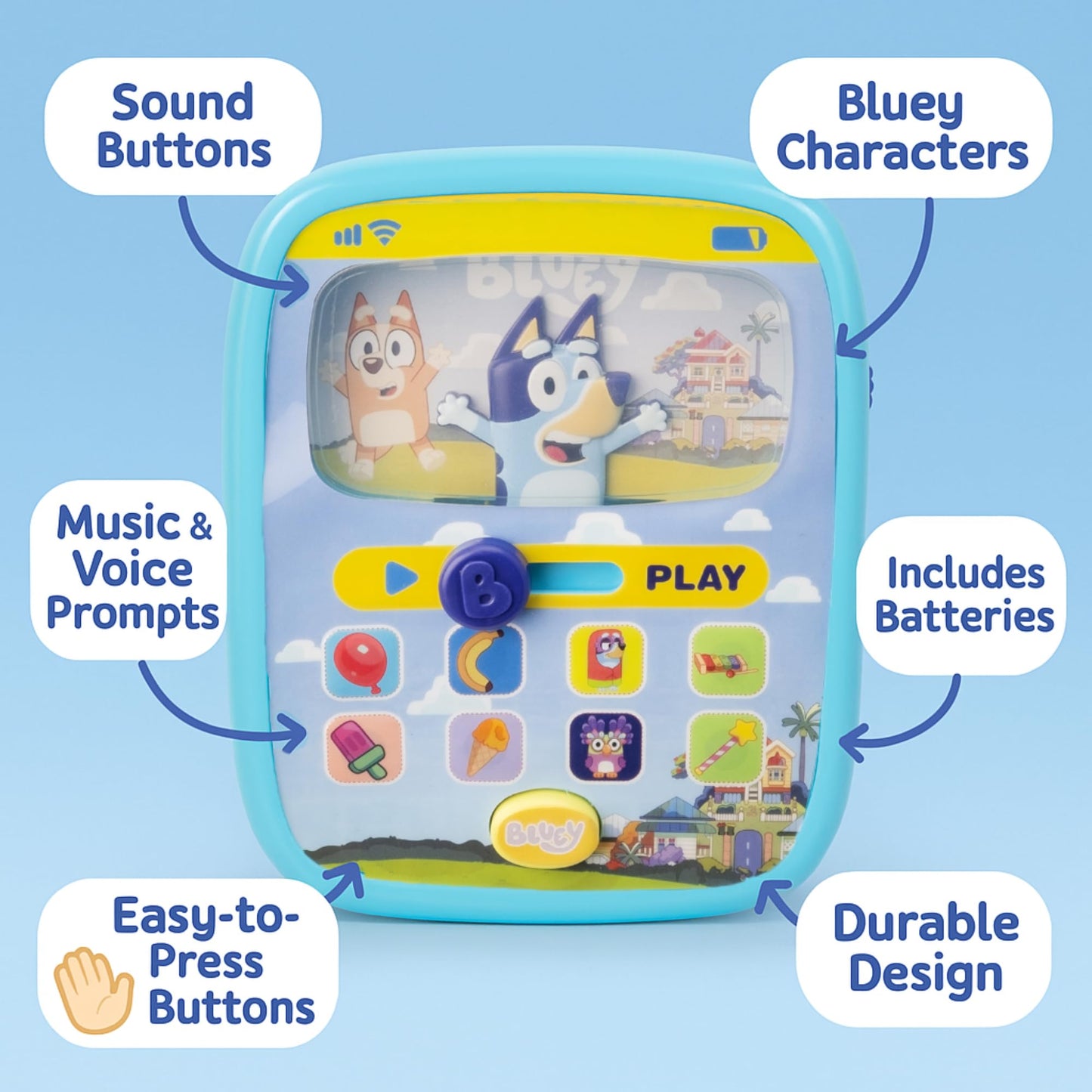 Bluey Interactive Tablet & Remote Control Toy Set – Pretend Play Phone & Learning Tablet for Toddlers – Musical Sound Buttons, Sliding Fun Features (Bluey's Tablet)