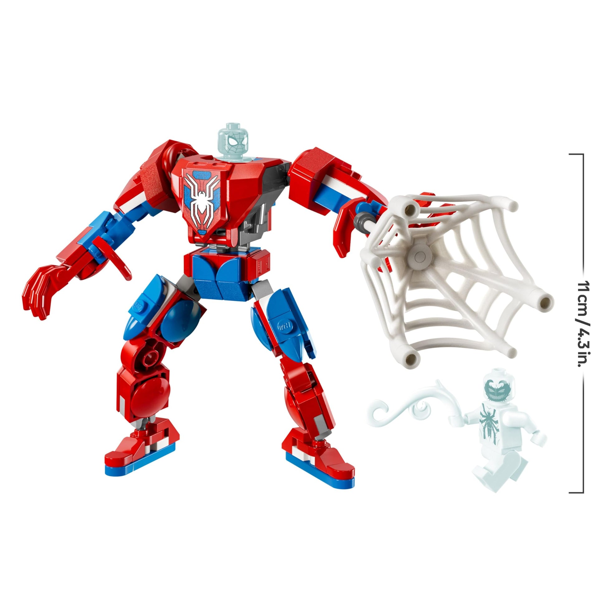 LEGO Marvel Spider-Man Mech and Anti-Venom figures, featuring two minifigures for imaginative play, set 76308.