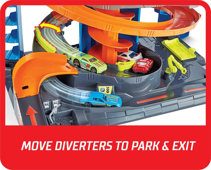 Hot Wheels City Mega Garage Playset with Corkscrew Elevator & Storage for 60+ Cars, Includes 1 Hot Wheels 1:64 Scale Vehicle, Gift for Kids 4 Years Old & Up, HFH03