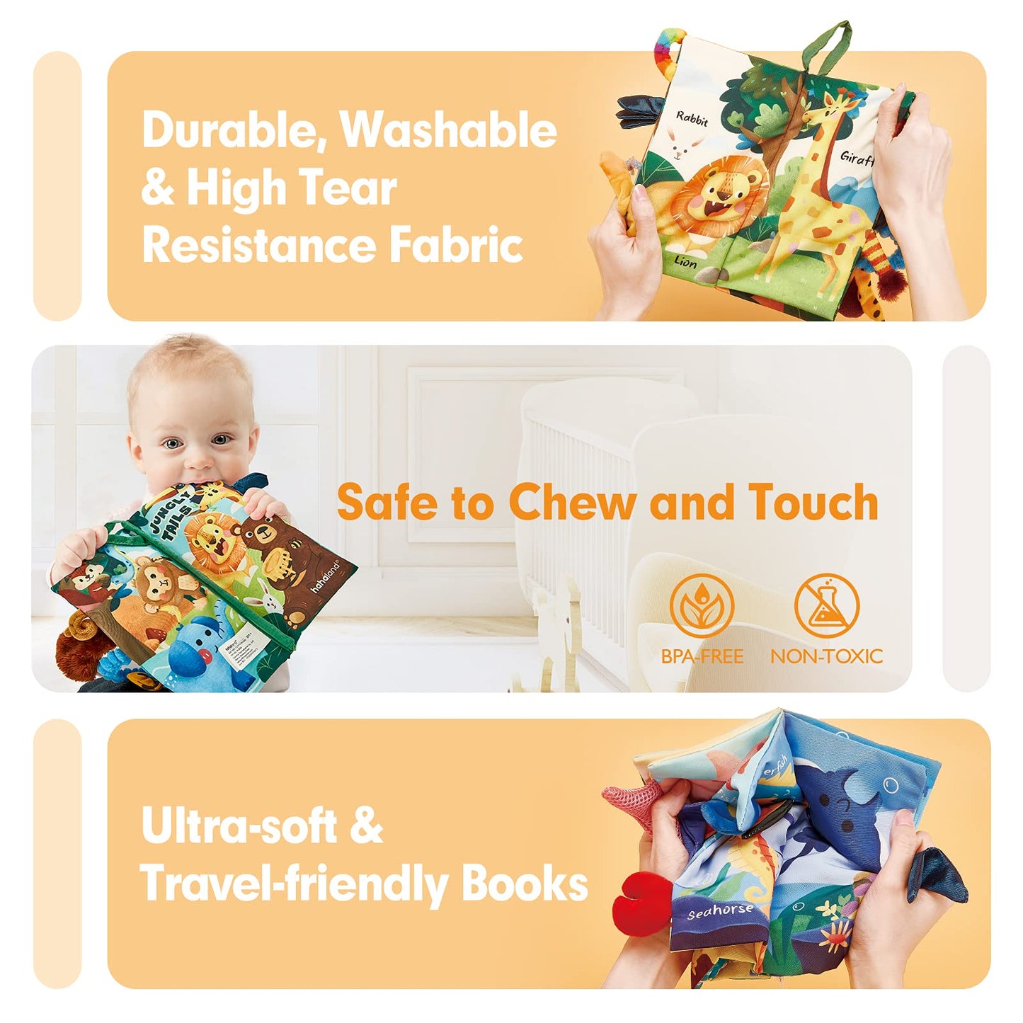 hahaland 2 Pcs Sensory Toys 0-6 Months Touch Feel Activity Soft Book with Squeaker, Crinkle Paper Essentials for Newborn 0 3 6 12 Months 1 Year olds Baby Boy Girls Gifts,Red,Medium