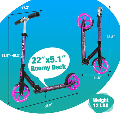 BELEEV Scooter for Kids Ages 6+, 200mm Big Wheel adult Scooters for Boys and Girls, 4 Adjustable Handlebar, Front Suspension, 2 Wheels Scooter with Carry Strap, up to 100Kg(Galaxy Purple)
