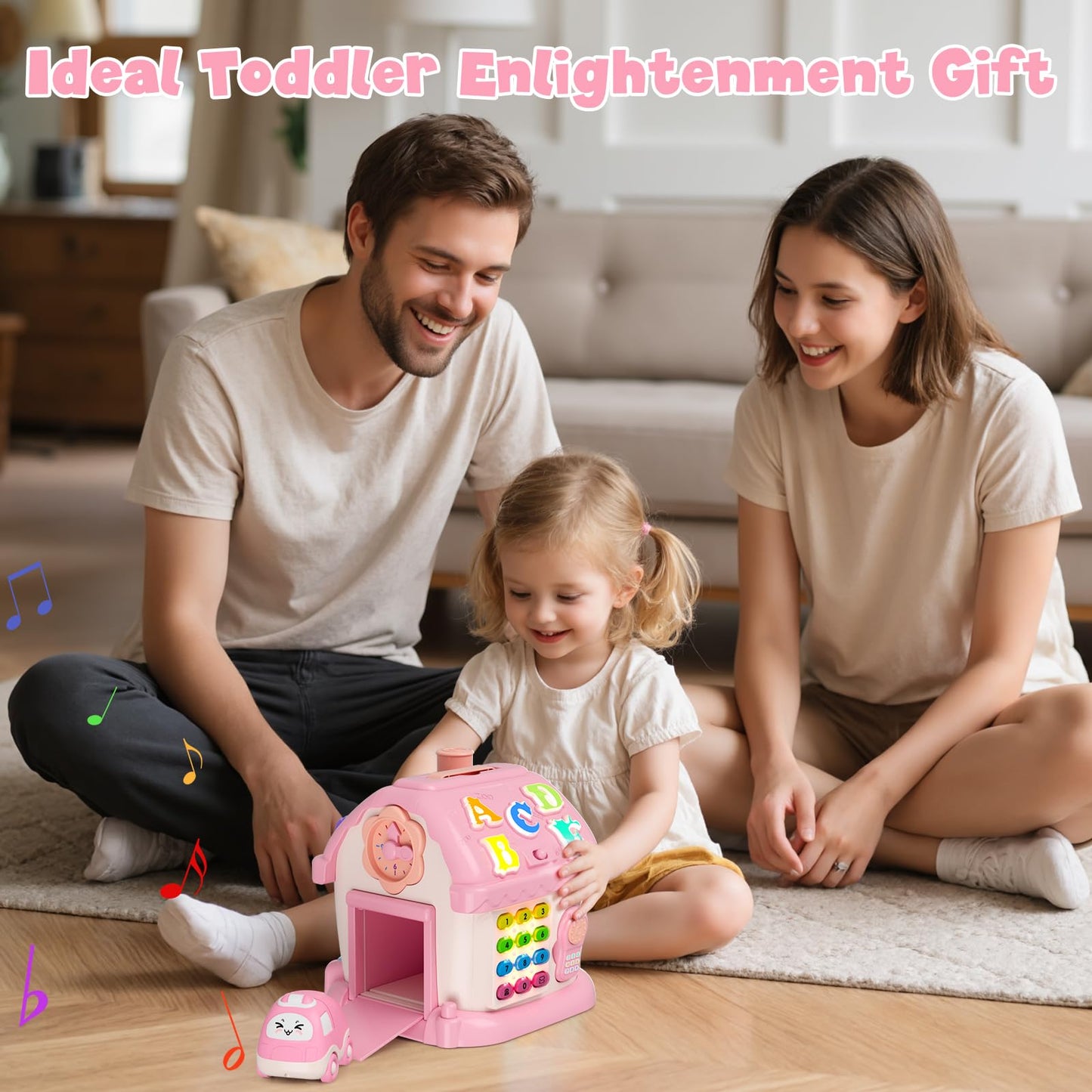 HYES Toys for 1 Year Old Girls, Montessori Educational Toy, 8 in 1 Multi Function Activity House Baby Toy with Music/Car/Clock/Phone/Light, Sensory Toys Birthday Gifts for Baby 1-2 Years