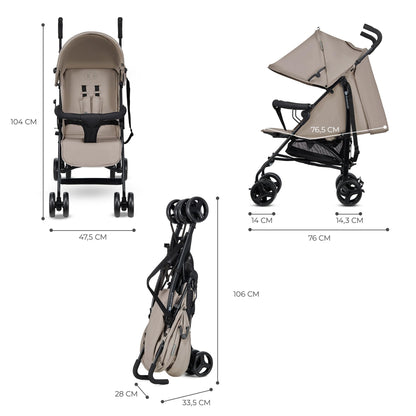 Kinderkraft TIK Lightweight Stroller, Travel Buggy, Sports Stroller, Lightweight - 6.5 kg, Easy Folding and Transport, Ajustable Backrest, from 6 Months up to 17 kg, Beige
