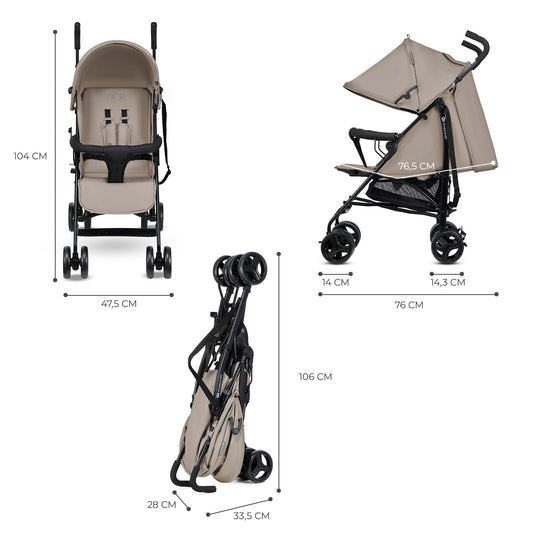 Kinderkraft TIK Lightweight Stroller, Travel Buggy, Sports Stroller, Lightweight - 6.5 kg, Easy Folding and Transport, Ajustable Backrest, from 6 Months up to 17 kg, Beige