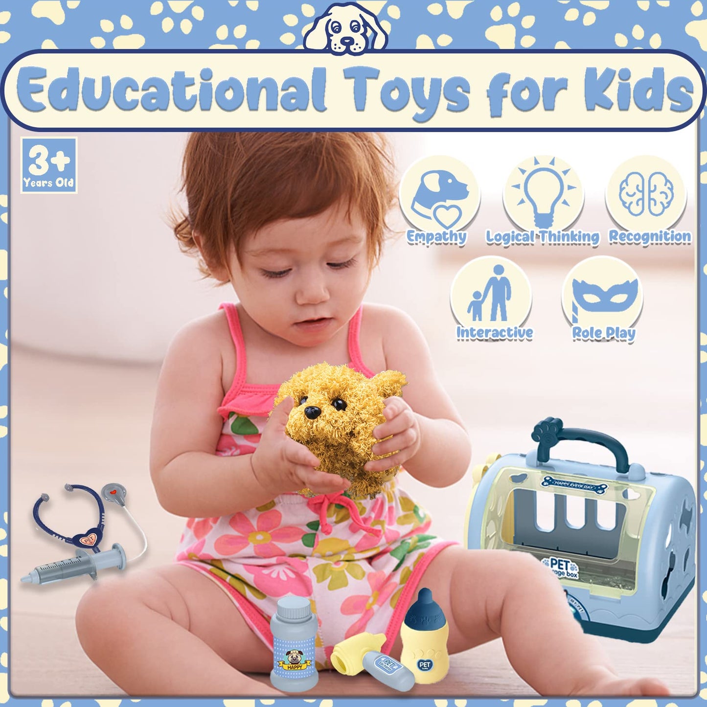STAY GENT Toy Dogs for Kids Pet Care Vet Set for Kids Robot Dog Toys Pretend Role Play Doctor Kit Plush Electronic Walks Bark Dog Carrier Grooming Treating Toys Gifts for 2 3 4 5 6 Years Old Girls Boy