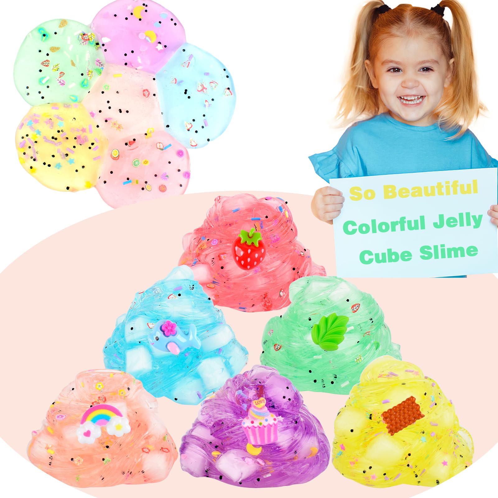 Petyuioyu Slime Kit 12-pack with butter and crystal slime, soft, non-sticky slime putty for kids, party favors, and stress relief.