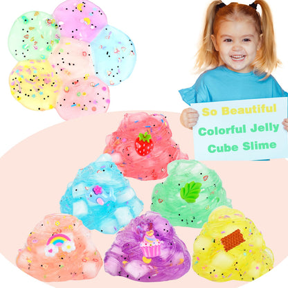 Petyuioyu Slime Kit 12-pack with butter and crystal slime, soft, non-sticky slime putty for kids, party favors, and stress relief.