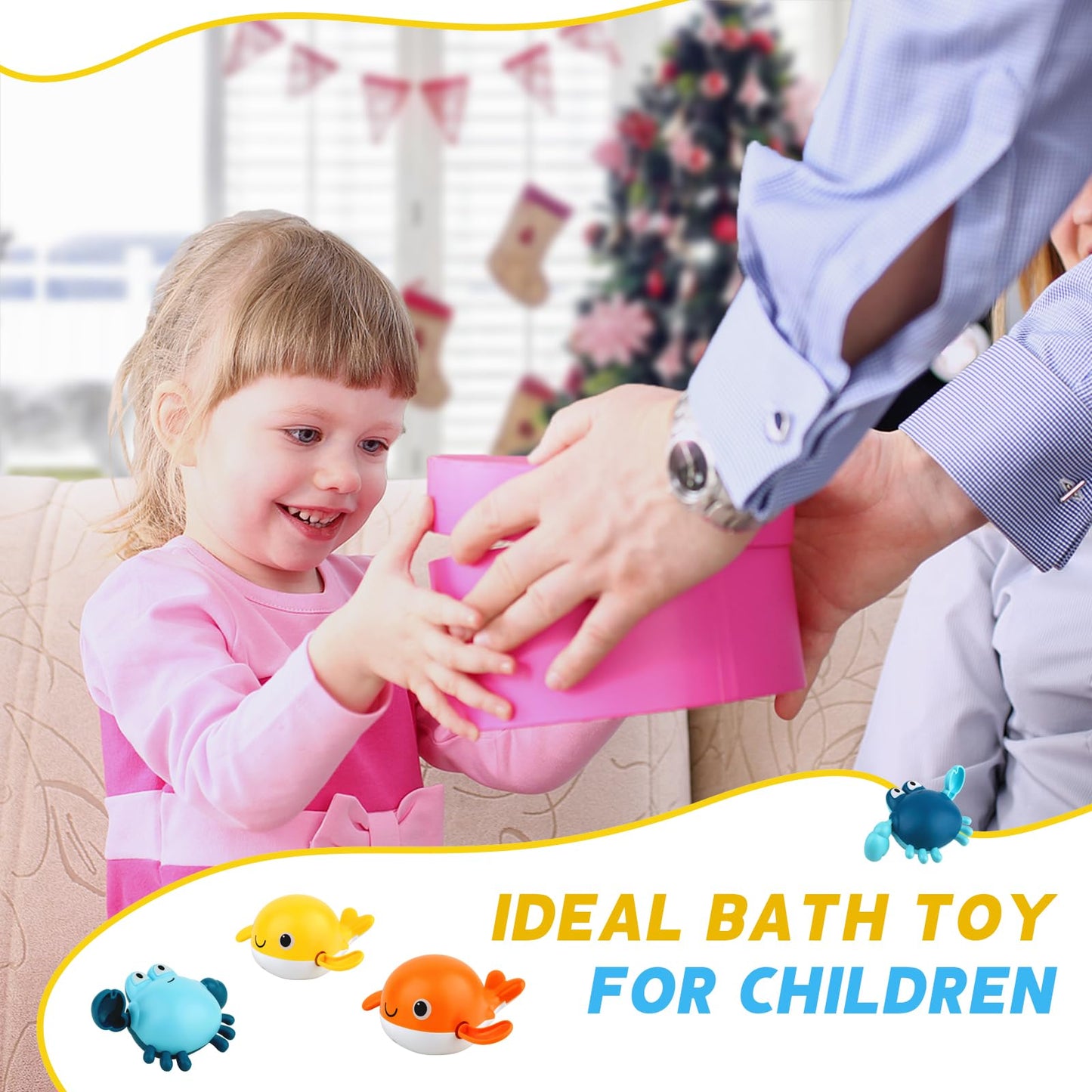 twoonto Baby Bath Toys, Wind Up Magnetic Fishing Games Toy with Fishing Net Floating Pool Bathtub Toys, Montessori Toys for Toddlers, Boys, Girls, 1 2 3 4 5 Years Old, 4 Pcs (Style C)
