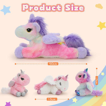 MorisMos Big Unicorn Teddy Stuffed Animal, 50cm Mom with 3 Cuddly Baby Inside, Giant Fluffly Soft Toy Realistic Kawaii Gift for Kids Birthday Deco