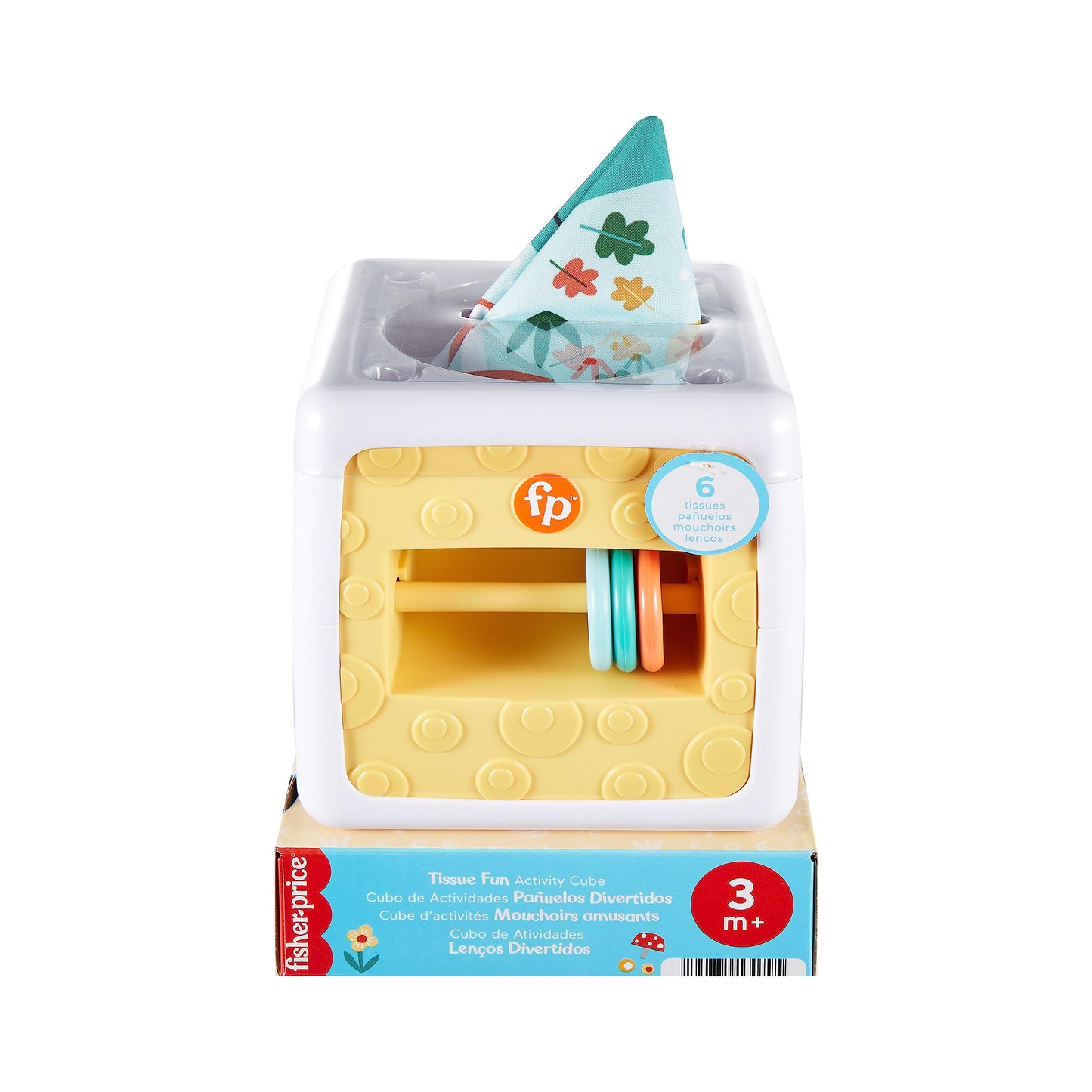 Fisher-Price Pretend Tissue Box Baby Sensory Toy for Newborns, Tummy Time Crinkle Toys, Tissue Fun Activity Cube
