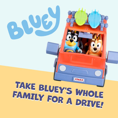 Bluey Heeler Family 4WD Vehicle and 4 Figure Pack, 2.5-3 Inch Figures, 2 Surfboards Accessories and Stickers Amazon Exclusive