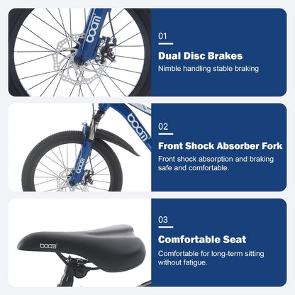 TRIOBLADE Kids Bike 18" 20" 22" Kids Mountain Bike for Boys and Girls Junior Mountain Bikes Children Bicycle with Shock Absorber 12.25-Inch Frame Dual Disc Brake 5-14 Years Old (Blue, 20 inch)