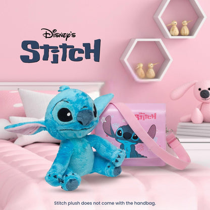 Disney Stitch and Angel girls pink shoulder handbag with adjustable strap, featuring Lilo & Stitch characters, perfect for kids and teens.